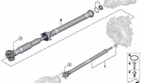 Árbol de transmisión delantero OEM 26209452673 para BMW (Modelos compatibles: G42, G20, G21, G22, F90, G30, G31, G38, G32, G11, G12, F93, G14, G15, G16, G01, G02, G05, G18, G06, G07). Original BMW.