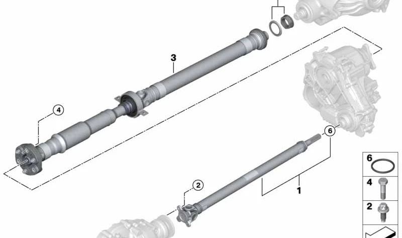 OEM Heckübertragungsachse 26107908443 für BMW F97 (x3 m), F98 (x4 m). Original BMW