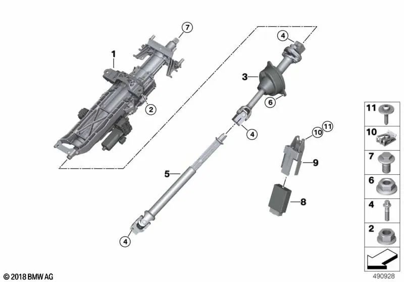 Lenkspindel para BMW X5 G05, G05N, G18, G18N, X6 G06, G06N, X7 G07, G07N (OEM 32306871958). Original BMW