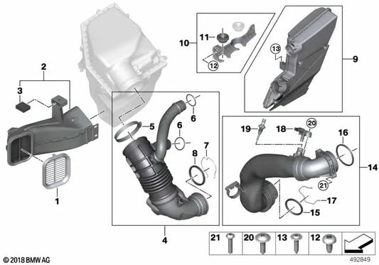 Clamp for BMW 5 Series G30, G31, G38, 6 Series G32, 7 Series G11, G12, 8 Series G14, G15, G16, X3 G01, X4 G02, X5 G05, X6 G06, X7 G07 (OEM 13718648430). Genuine BMW