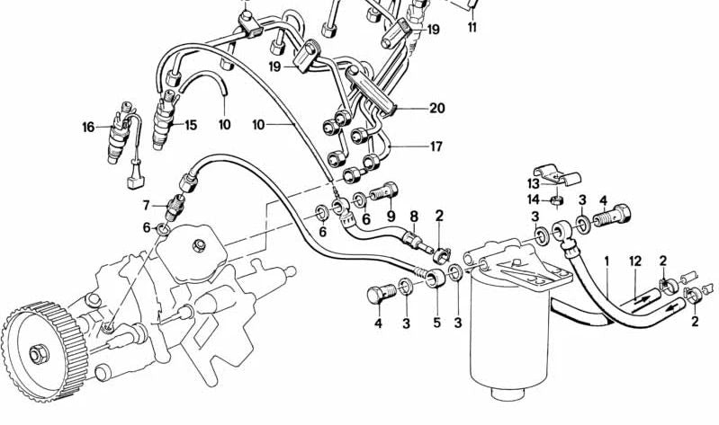 Tubería de inyección de combustible OEM 13532242522 para BMW E30, E28. Original BMW.