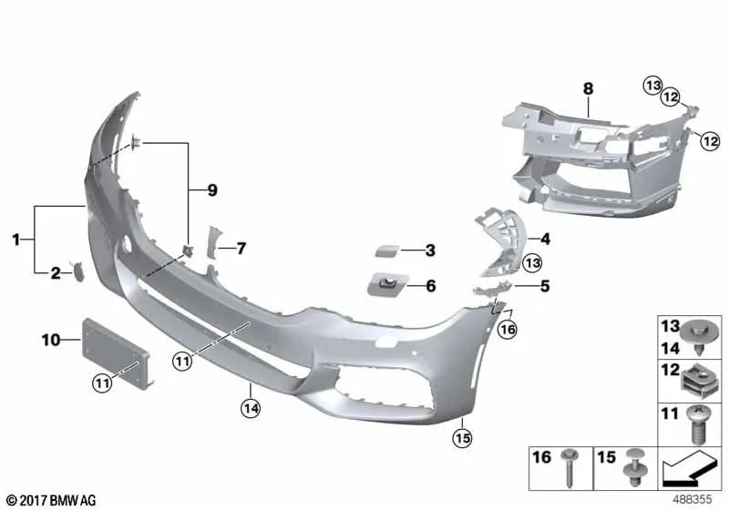 Cubierta del gancho de remolque imprimada, delantera para BMW Serie 5 F90 (OEM 51118073722). Original BMW