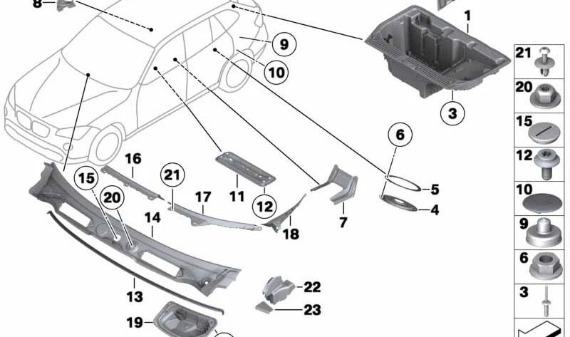 Cubierta del Conducto de Aire Izquierda para BMW X1 E84 (OEM 51712991897). Original BMW