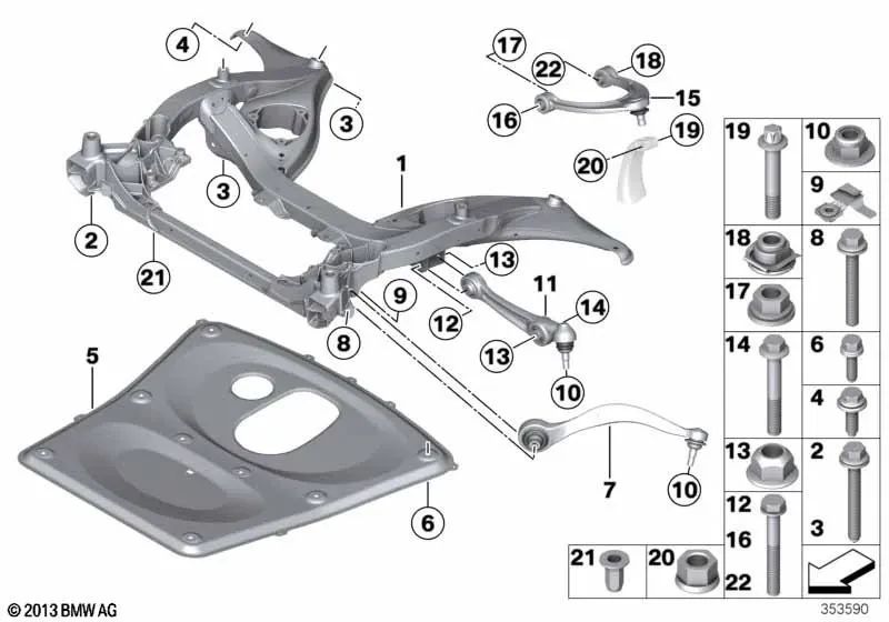 Brazo de control superior izquierdo para BMW F10, F06, F12, F13 (OEM 31122284981). Original BMW.