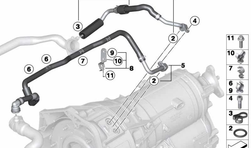 Tubería de Refrigerante para BMW Serie 3 F30, Serie 5 F10, F10N, Serie 7 F01N, F02N (OEM 17127639460). Original BMW