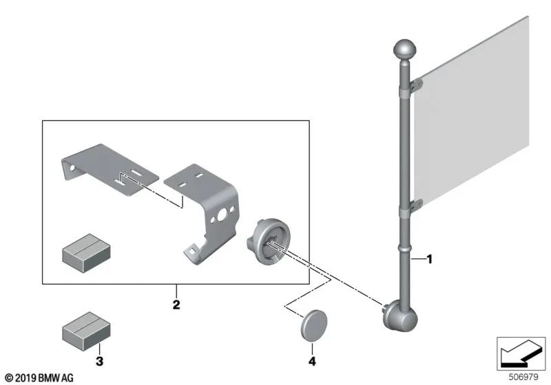 Mounting kit for right flag holder for BMW X5 G05 (OEM 51485A17F14). Original BMW.