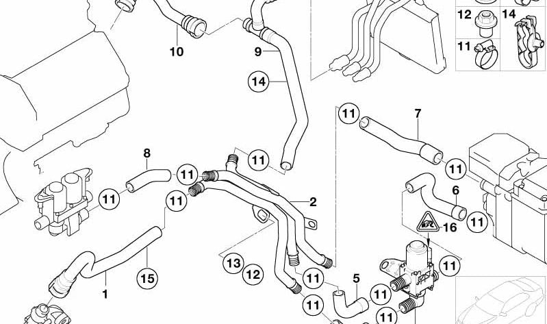 Soporte de manguera para BMW E38, E65, E66, F15, F16, E85, E86, E52 (OEM 64118391478). Original BMW