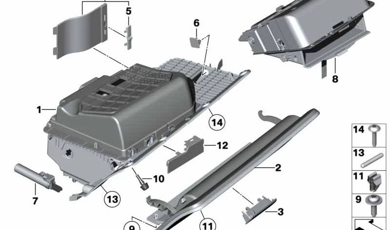 Tirador de guantera OEM 51169203809 para BMW F07 (Serie 5 GT). Original BMW.