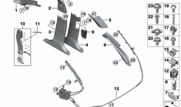 Cobertura Pilar A derecha para BMW F10, F11, F18 (OEM 51439196248). Original BMW.