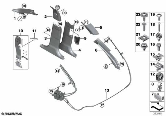 B-Säulenabdeckung oben links für BMW F10, F11, F18 (OEM 51438060009). Original BMW