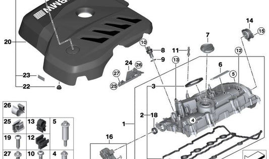 Dichtung für BMW Serie 5 G60, Serie 7 G70, X5 G05N, G18N, X6 G06N, X7 G07N (OEM 11121023248). Original BMW