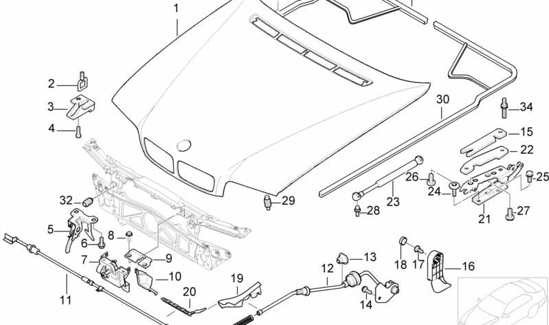 Bisagra capó delantero derecha para BMW Serie 7 E38 (OEM 41618203272). Original BMW