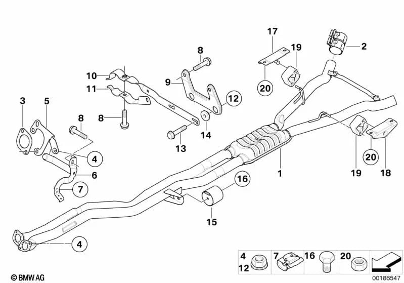 Soporte de tubo delantero para BMW E60N, E63N, E64N (OEM 18207535409). Original BMW.