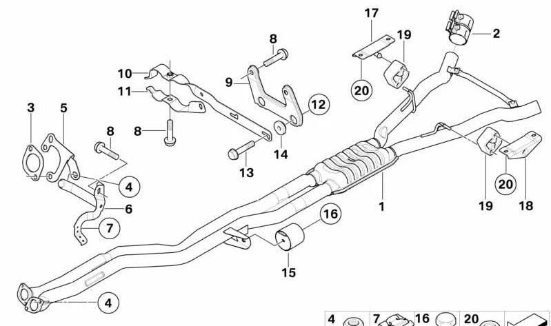 Soporte delantero del tubo de escape OEM 18207535139 para BMW Serie 6 (E63, E64). Original BMW.