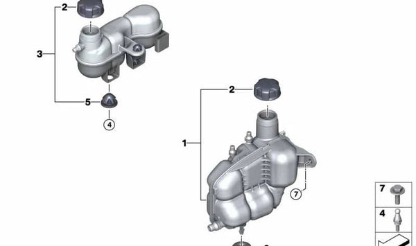 Depósito de líquido refrigerante OEM 17137645508 para BMW F45, F48, F49, F39, F60. Original BMW.