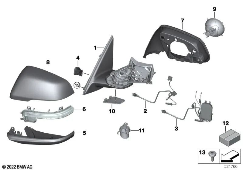 Espejo exterior sin accesorios derecho para BMW F48, F48N (OEM 51167459788). Original BMW