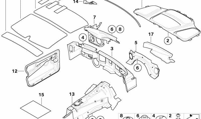 Aislamiento acústico del túnel delantero para BMW Serie 5 E60, E61 (OEM 51487059593). Original BMW.