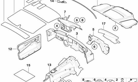 Aislamiento acústico cortafuegos para BMW Serie 5 E60, E61, Serie 6 E63, E64 (OEM 51487050667). Original BMW