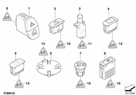 Indicador Airbag-off para BMW E60, E60N, E61, E61N, E63, E63N, E64, E64N, E83, E83N (OEM 61316977788). Original BMW