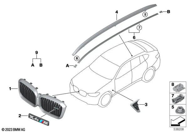 Moldura decorativa del techo izquierda para BMW X4 F98, G02N (OEM 51137483861). Original BMW