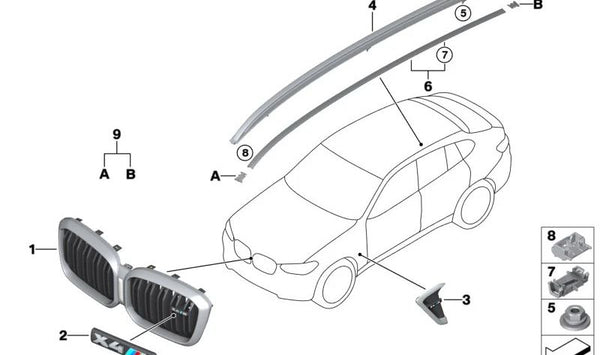 Rejilla Decorativa Frontal para BMW X4 F98N (OEM 51138082765). Original BMW