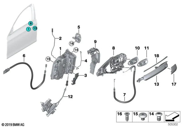 Manija de puerta imprimada exterior izquierda para BMW G11, G11N, G12, G12N (OEM 51217472723). Original BMW