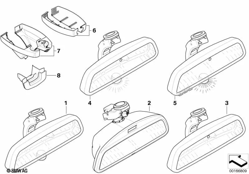 Espejo interior EC / LED / FLA para BMW E82, E90, E91, E92, E60, E61, E65, E66 (OEM 51169159089). Original BMW