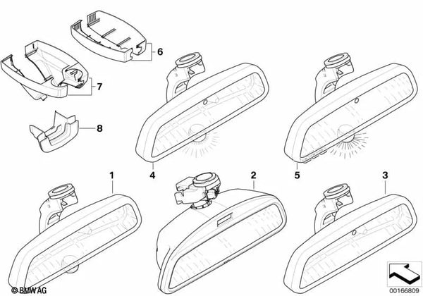 Espejo interior EC / LED / FLA para BMW E82, E90, E91, E92, E60, E61, E65, E66 (OEM 51169159089). Original BMW