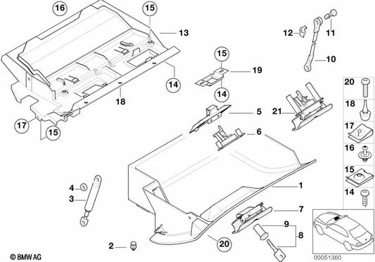 Cubierta de la guantera para BMW E39 (OEM 51168186927). Original BMW.