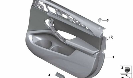 Revestimiento de puerta de cuero delantero derecho para BMW F97, F98 (OEM 51418747124). Original BMW