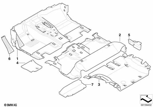 Front floor covering for BMW X5 E70, E70N, X6 E71 (OEM 51477252343). Genuine BMW