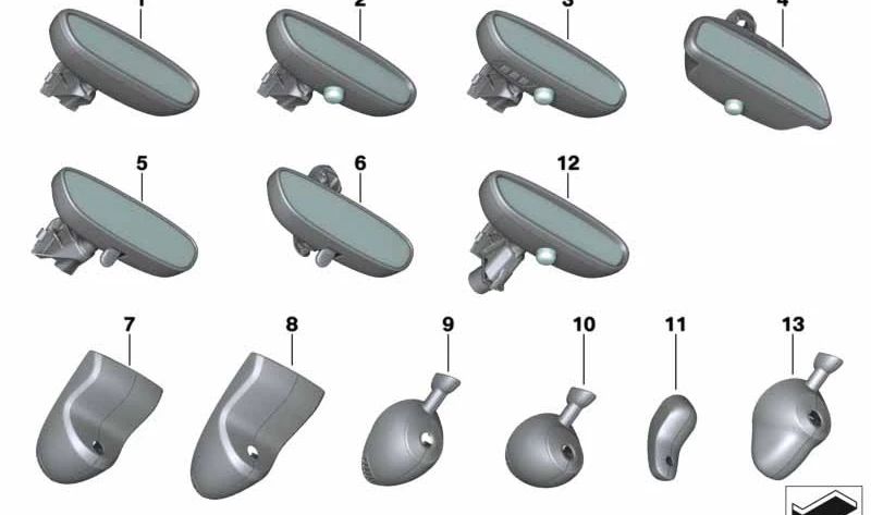 Juego de cubiertas para base del espejo para BMW Serie 1 F52, Serie 2 F45, F46, X1 F48, X2 F39, MINI F54, F55, F56, F57 (OEM 51169323541). Original BMW.