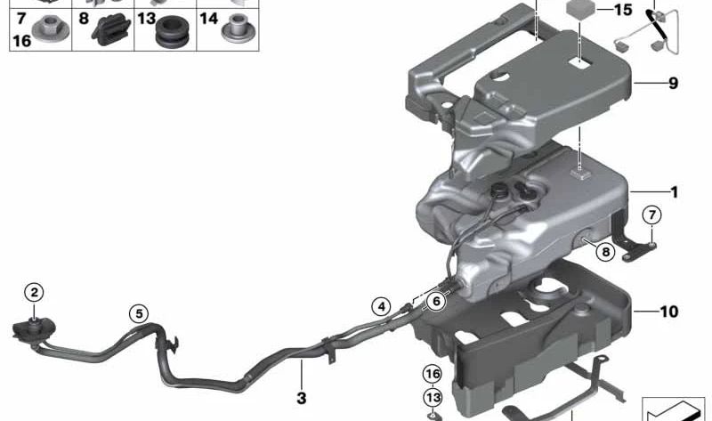 Tubo de llenado con boquilla de llenado para BMW X5 E70 (OEM 16197205031). Original BMW