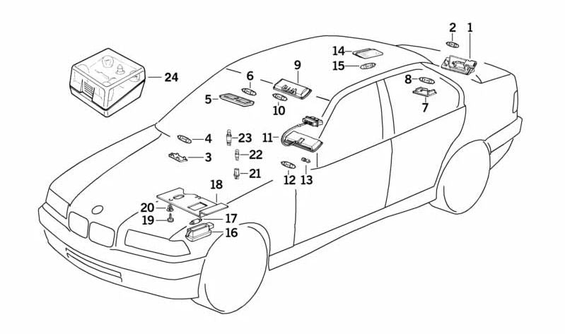 Luz de lectura interior para BMW Serie 3 E36 (OEM 63312253590). Original BMW