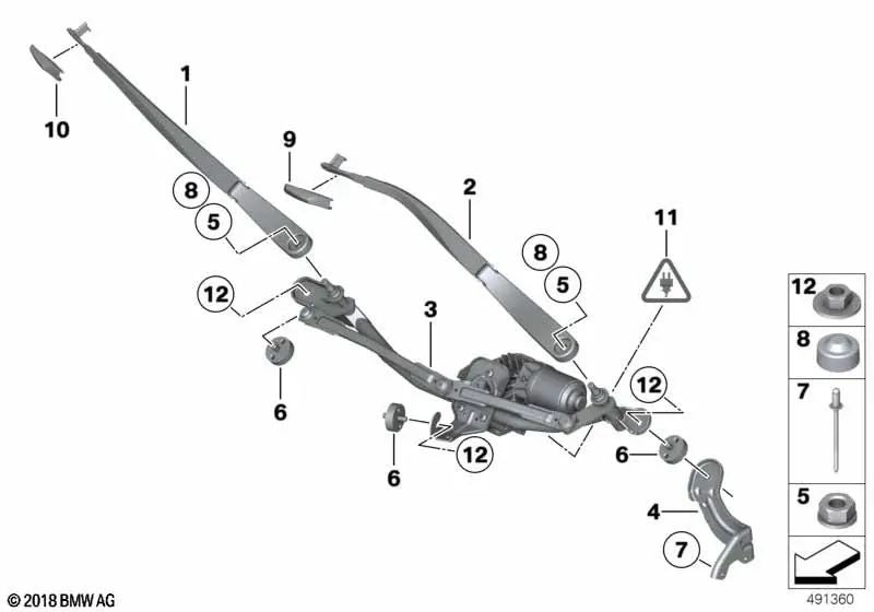 Brazo limpiaparabrisas lado del acompañante para BMW Serie 5 F07, F07N (OEM 61617211261). Original BMW.