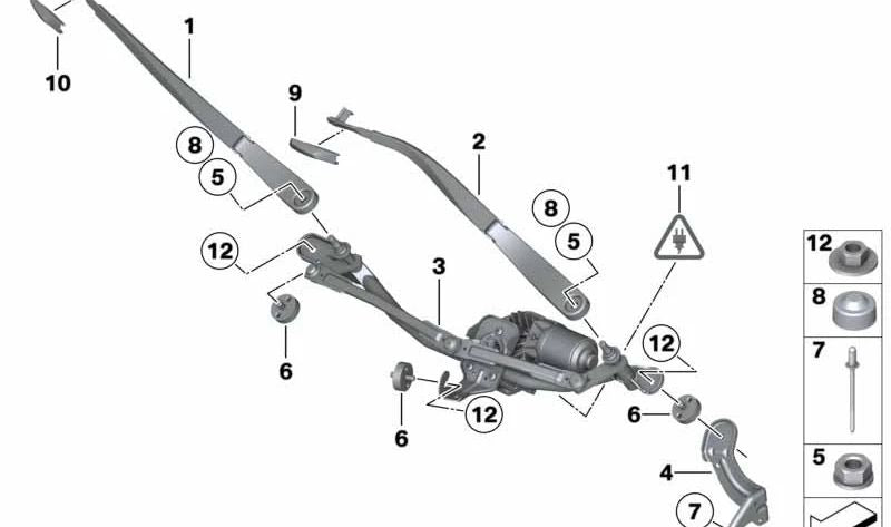 Scheibenwischermechanismus mit Motor für BMW F10, F11, F18, F01, F02, F04 (OEM 61617306266). Original BMW