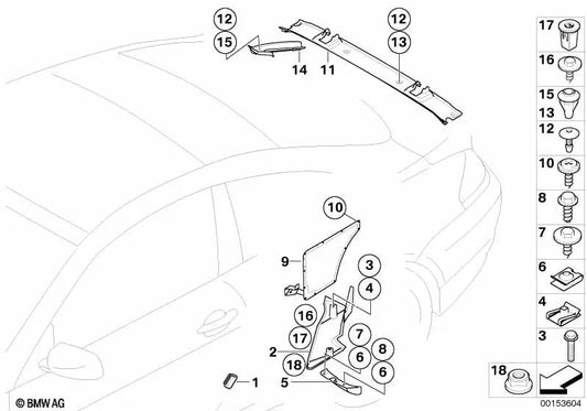 Tapa panel lateral trasero izquierdo para BMW E63, E63N, E64 (OEM 51717115395). Original BMW