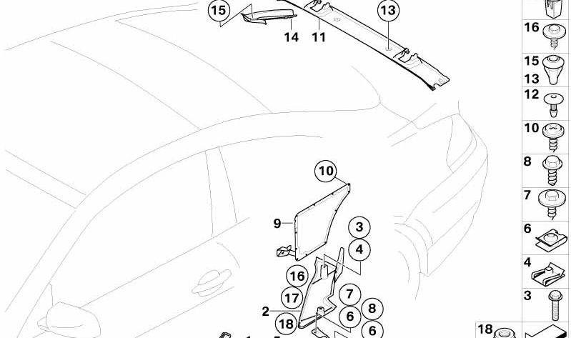 Seitenverkleidung rechts hinten für BMW E63, E64 (OEM 51717115396). Original BMW