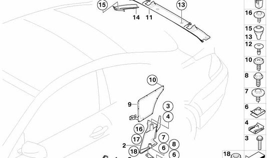 Rear right side panel cover for BMW E63, E64 (OEM 51717115396). Original BMW