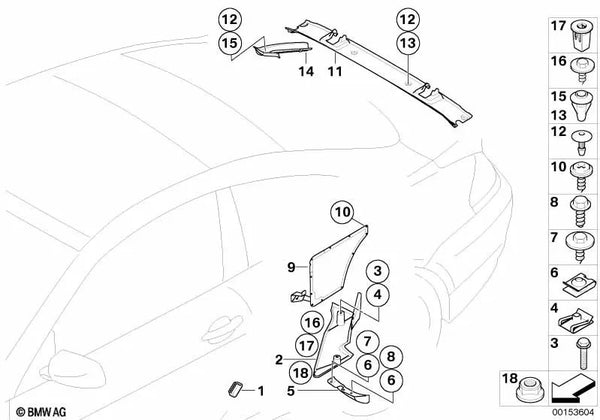 Tapa panel lateral trasero izquierdo para BMW E63, E63N, E64 (OEM 51717115395). Original BMW