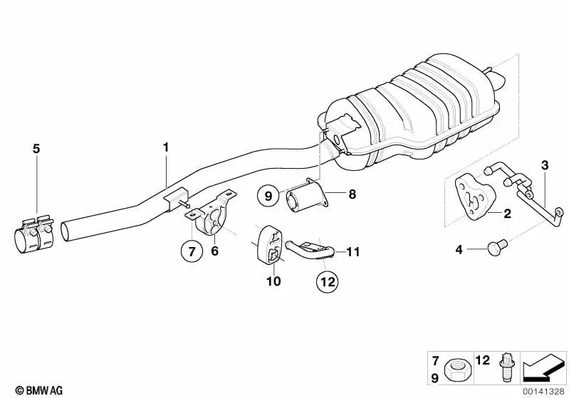 Silenciador trasero para BMW Serie 3 E46 (OEM 18317794050). Original BMW.