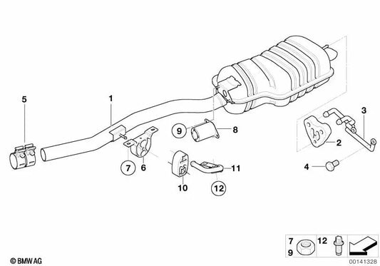 Silenciador trasero para BMW Serie 3 E46 (OEM 18317794050). Original BMW.