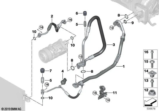 Tubería de refrigerante de doble tubo para BMW Serie 3 G20, G21 y Serie 4 G22, G23, G26 (OEM 64539395466). Original BMW.