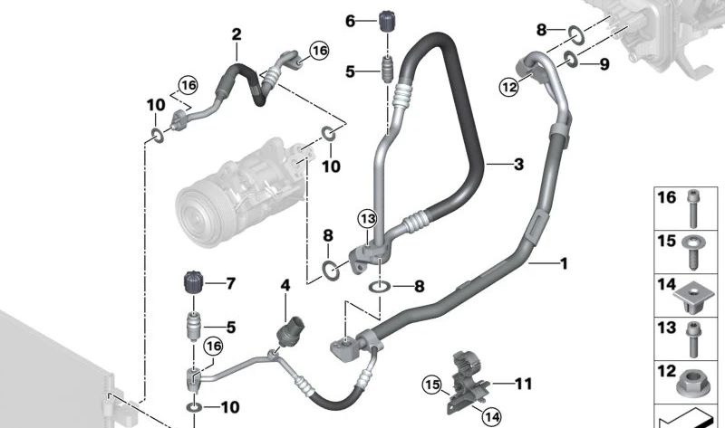 High Pressure Compressor-Condenser Pipe for BMW 3 Series G20, G21, 4 Series G22, G23, G26 (OEM 64535A10B18). Original BMW