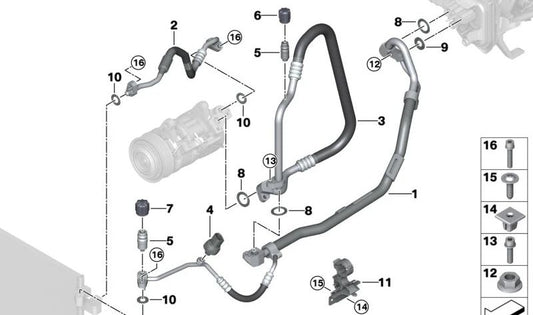 High Pressure Compressor-Condenser Pipe for BMW 3 Series G20, G21, 4 Series G22, G23, G26 (OEM 64535A10B18). Original BMW