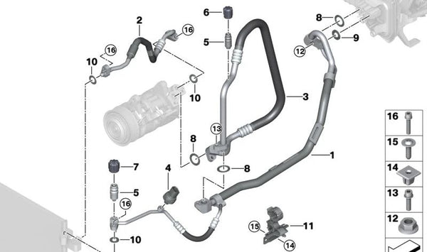 Tubería de Alta Presión Compresor-Condensador para BMW Serie 3 G20, G21, Serie 4 G22, G23, G26 (OEM 64535A10B18). Original BMW