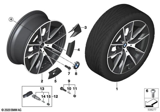 Llanta de aleación ligera jet black mate para BMW Serie 5 G30N, G31N (OEM 36115A06C37). Original BMW.