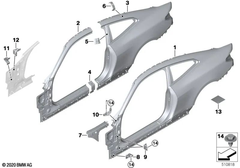 Rechtes Seitengerippe für BMW Serie 4 G22 (OEM 41009879828). Original BMW