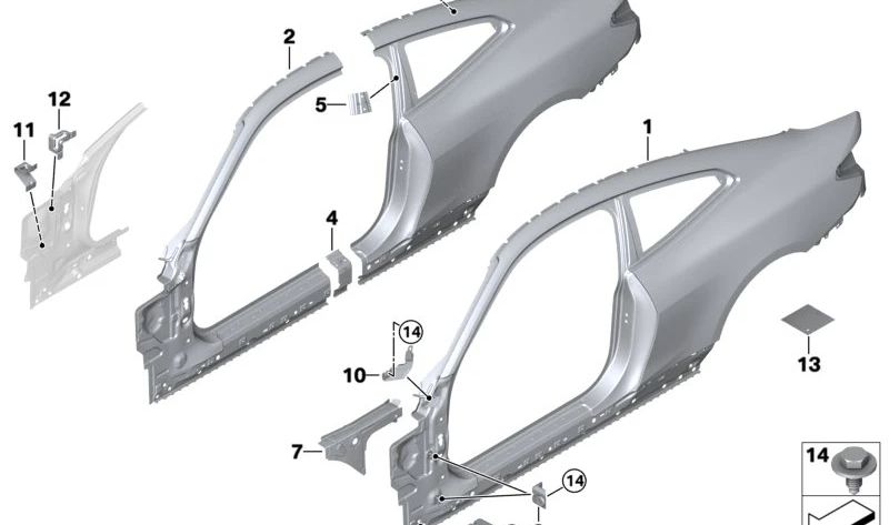 Seitengerippe significa "estructura lateral" en alemán, por lo que el resultado formateado sería:  

**Estructura lateral izquierda OEM 41008083523 para BMW G82. Original BMW.**