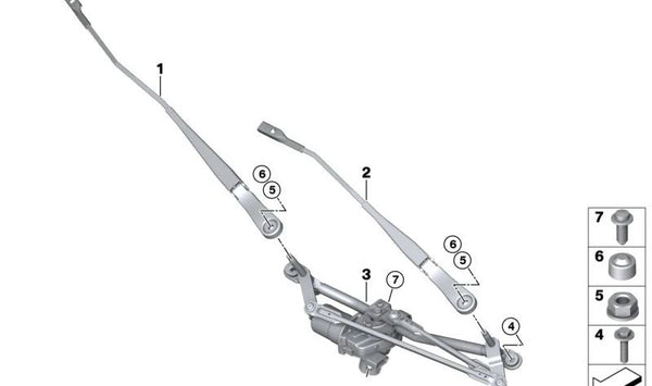 Mecanismo del limpiaparabrisas con motor para BMW X1 U11, U12 (OEM 61619478840). Original BMW